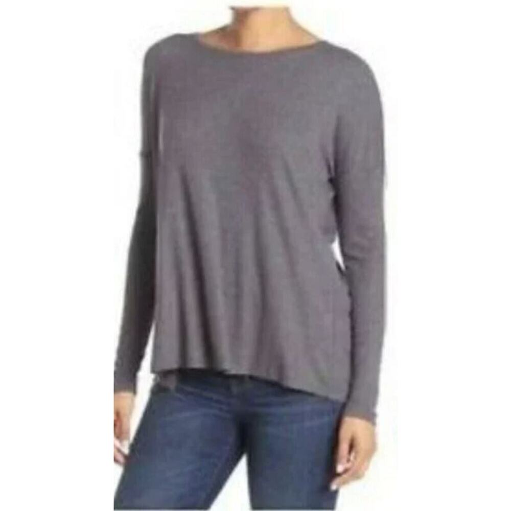 H By Bordeaux Cross‎ Over Back Long Sleeve Top Heathered Licorice Large MSRP $58